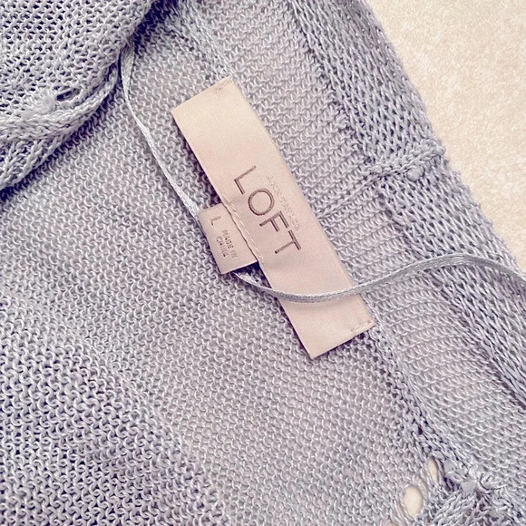 Ann Taylor Loft Linen Blend Ice Blue/Gray Open Front Cardigan Sz L - Picture 4 of 5